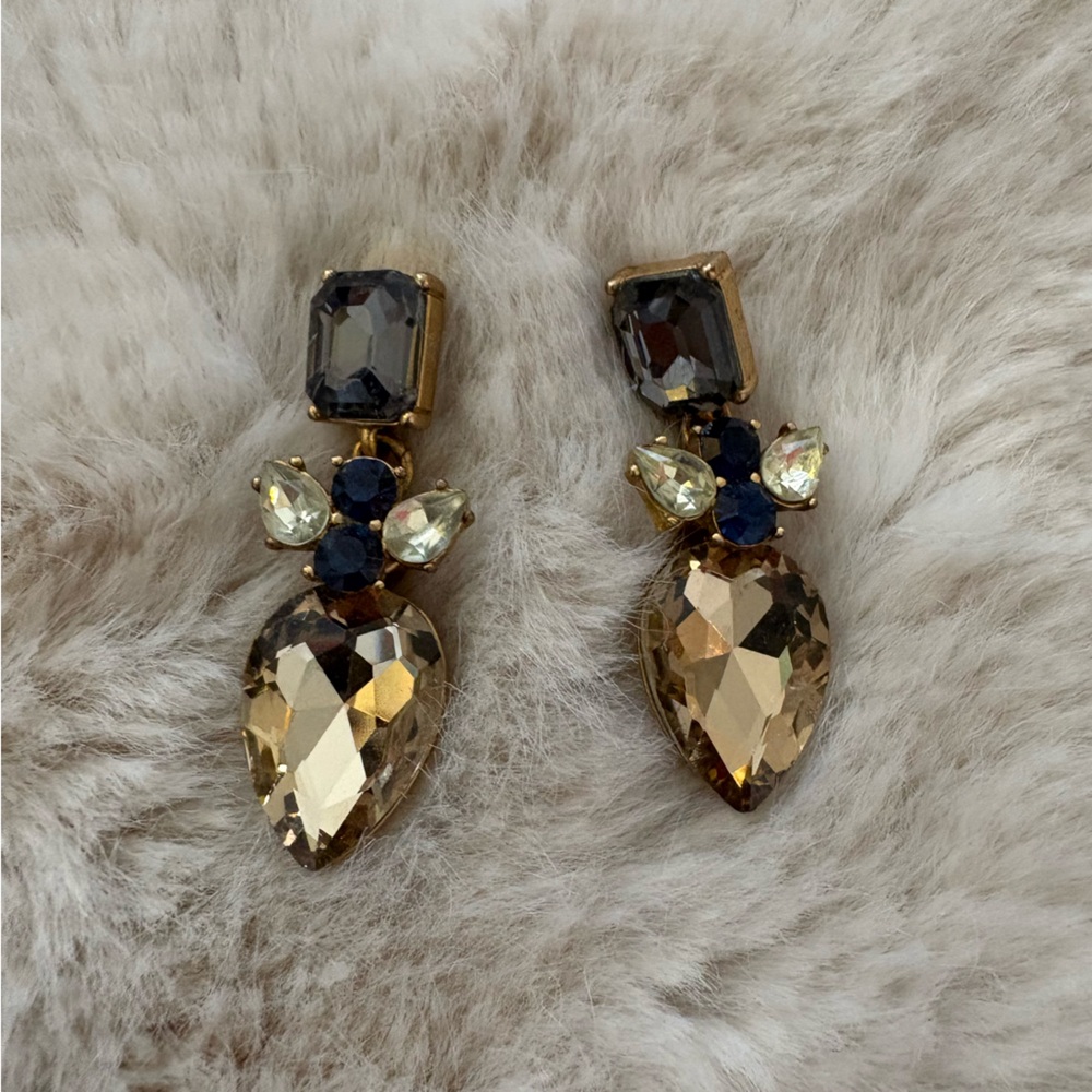 J. Crew Gold and Navy Faceted Drop Earrings